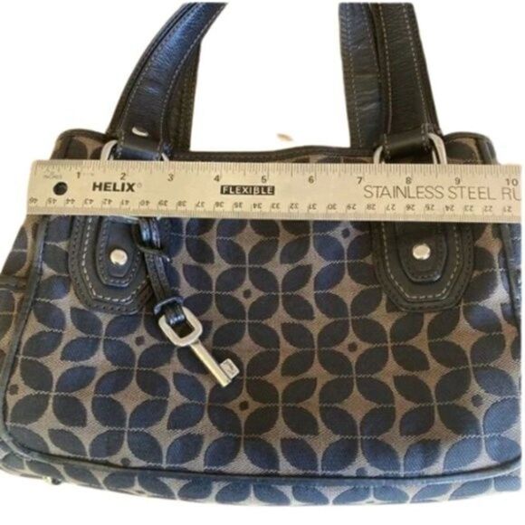 Fossil Black & Brown Multi Canvas Zip Satchel Handbag Hobo Purse Carryall Tote - Picture 4 of 12